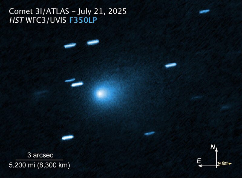 Bright comet 31/ATLAS observed on July 21, 2025, with advanced space telescope imaging.