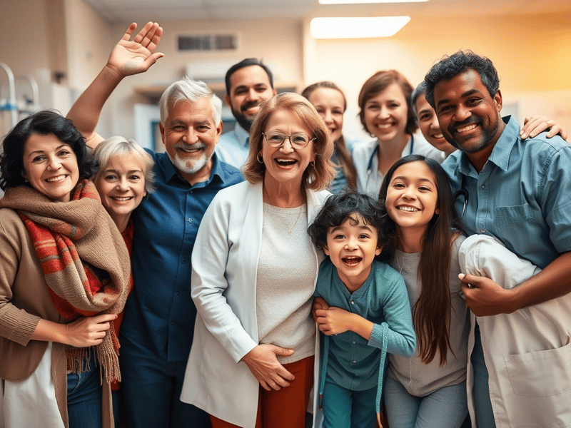 Smile, diverse group of adults and children celebrating health and happiness, community, and wellness.
