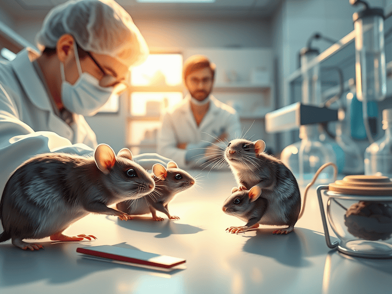 Mice in a laboratory simulation for scientific research and testing.