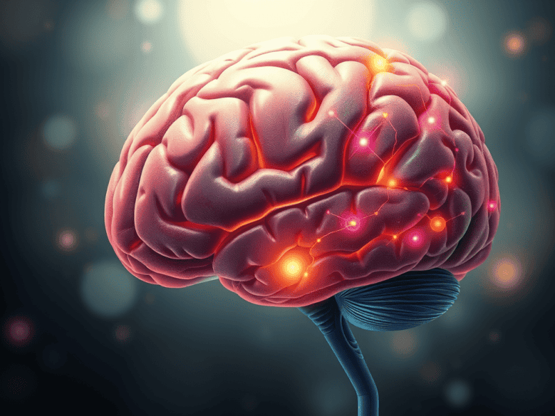Bright human brain with neural connections, illustrating cognitive functions and learning.