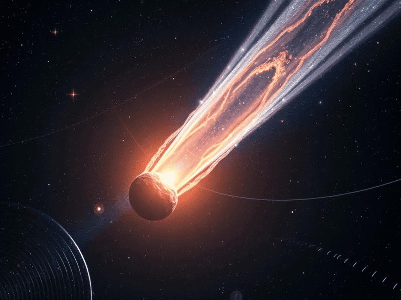 Meteor crashing into space, fiery explosion, cosmic background, space event, universe, science, astronomy.