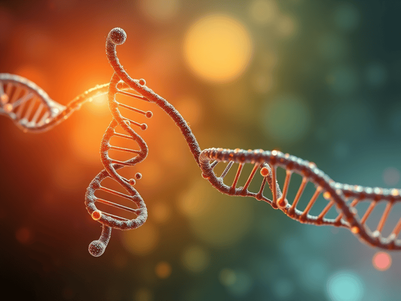 DNA strand close-up, biotechnology research, scientific discovery, genetic engineering, advanced life sciences.
