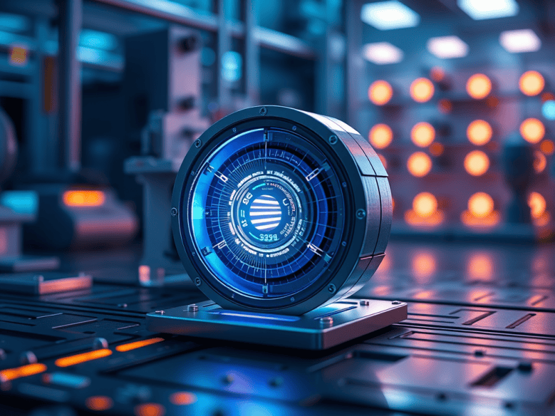 High-tech futuristic digital watch with advanced holographic interface in a modern laboratory environment.