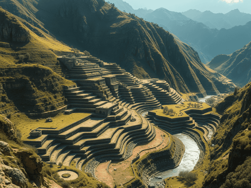 Ancient Machu Picchu ruins surrounded by lush green mountains and river in Peru.