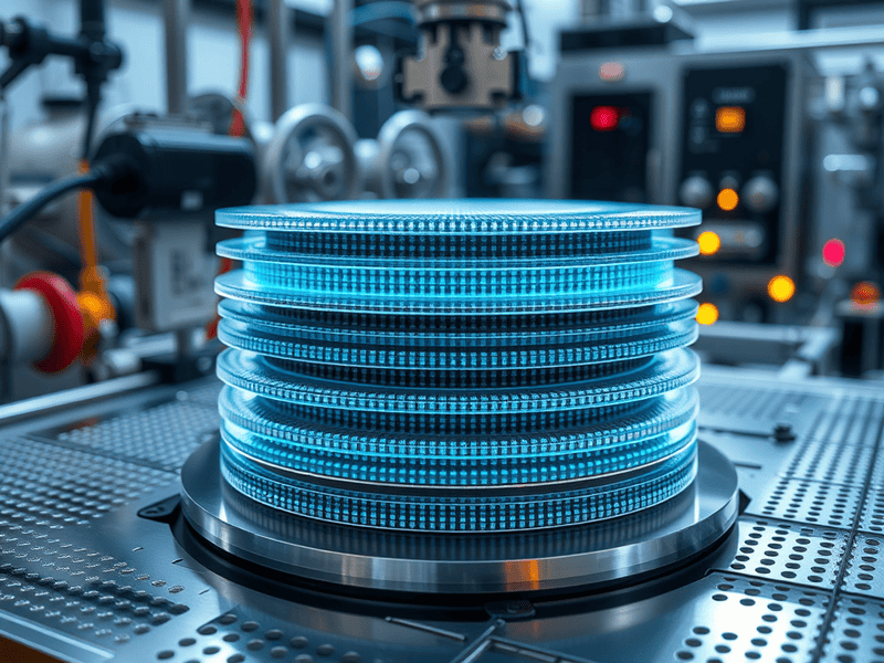 Advanced digital coin stack representing cryptocurrency technology and blockchain innovation.