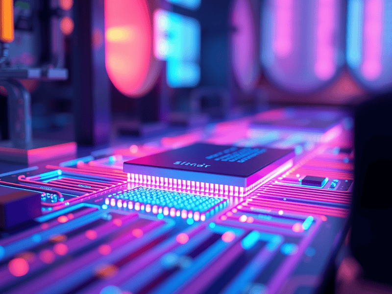 High-tech computer hardware with colorful LED lighting for digital innovation and technological advancement.